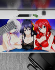 High School DxD desk pad 40x20 inches featuring Rossweisse, Akeno, and Rias under a purple sky, adding charm to your desk.