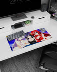 Anime mouse pad 28x12 inches featuring Rossweisse, Akeno, and Rias from High School DxD under a dreamy purple sky.