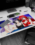 Anime desk pad 40x20 inches featuring Rossweisse, Akeno, and Rias from High School DxD under a dreamy purple sky.