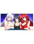 Mouse pad 32x16 inches featuring Rossweisse, Akeno, and Rias from High School DxD under a purple sky, adding charm to your desk.