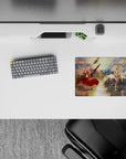 Cozy blue-and-gold fantasy anime girl mouse pad 14x10 inches with crimson and ivory outfits, petals.