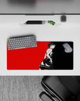 Anime mouse pad featuring Makoto Nijima from Persona 5, size 28x12 inches, in bold black and red design for gaming.