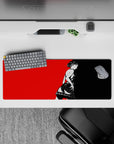 Anime mouse pad featuring Makoto Nijima from Persona 5, size 32x12 inches, in bold black and red for a fierce look.