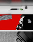 Anime mouse pad 36x16 inches featuring Makoto Nijima from Persona 5, showcasing bold lines and dramatic black and red colors.