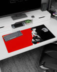 Anime mouse pad 32x16 inches featuring Makoto Nijima from Persona 5, with bold black and red colors and an iconic pose.