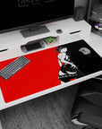 Anime mouse pad 40x20 inches featuring Makoto Nijima from Persona 5, in bold black and red, iconic and dramatic.