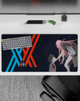 Bold 32x16 mouse pad combines Hiro Zero Two's bond with sleek red and blue lines for impactful visuals