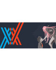 Hiro Zero Two mouse pad 36x16 with red and blue theme for immersive anime-inspired decor and setups