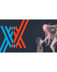 Hiro Zero Two mouse pad 40x20 featuring bold red and blue lines for striking Darling in the Franxx style