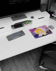 Fox-eared blonde anime girl with flower hair clip smiling in a circle frame mouse pad 14x10 inches.