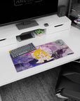 28x12 inches anime girl mouse pad featuring a fox-eared blonde with flower clip and squishy smile.