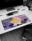 32x16 inches anime girl mouse pad featuring a fox-eared blonde with flower hair clip and squishy smile.