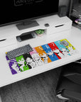 32x12 inches anime mouse pad showing nine faces in hoodies and jackets, lined up like a countdown.