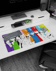 Anime mouse pad 32x16 inches showing nine expressive faces in hoodies and jackets lined up like a countdown.