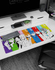 36x16 inches anime desk pad showing nine hoodie-and-jacket faces lined up like a countdown.