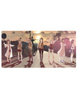 32x16 inches anime girl mouse pad with schoolgirls and summer outfits on a city street at sunset.