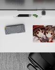 Megumin and Yunyun from Konosuba on 14x10 inch anime mouse pad with chibi Chomusuke, capturing their chaotic friendship.
