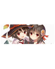 Megumin and Yunyun from Konosuba on a 32x12 inch anime mouse pad, featuring chibi Chomusuke and lively magic-themed design.