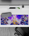 Sword Art Online mouse pad 32x12 inches featuring Alice in radiant armor amid allies and foes in vivid blues and golds.
