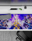 Sword Art Online desk pad 36x16 inches featuring Alice in radiant armor amidst an intense standoff with allies and enemies.
