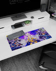 Sword Art Online anime mouse pad 28x12 inches featuring Alice in radiant armor amidst intense battle scene with vivid colors.