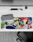 32x12 inches anime mouse pad in warm orange and icy blue splashes, cozy winter vibe and bold lines.