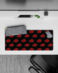 28x12 inches anime desk mat in deep charcoal black with crisp red cloud icons for a bold, moody vibe.