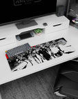 Anime mouse pad 32x12 inches featuring Persona 5's Joker and Mona in a stylish monochrome cityscape with red accents.