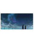 32x16 inches anime mouse pad with rooftop students under a starry indigo galaxy sky and railing scene.