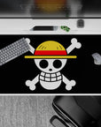 40x20 inches desk pad with the Straw Hat Jolly Roger from One Piece, showcasing the bold design of Luffy's crew's iconic symbol.