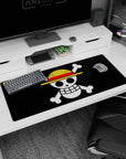 Artistic 36x16 inches desk pad with the Straw Hat Jolly Roger from One Piece, blending bold design with the adventurous spirit of Luffy's crew.