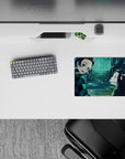 Tanjiro and Nezuko from Demon Slayer on a 14x10 inch mouse pad, with a serene scene of blues, greens, and fireflies.
