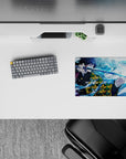 14x10 inches mouse pad featuring Giyu Tomioka, with vibrant waves and a calming yet powerful design, ideal for a serene workspace.