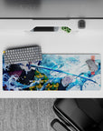 32x12 inches mouse pad with Giyu Tomioka, sword drawn, surrounded by vibrant waves, perfect for bringing calm strength to your workspace.