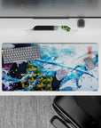 32x16 inches mouse pad showcasing Giyu Tomioka, sword drawn, with waves flowing around him, embodying the balance of calm and power.