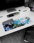 Artistic 32x12 inches mouse pad featuring Giyu Tomioka, with vibrant waves, perfect for a serene yet dynamic desk design.