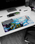 Modern 32x16 inches mouse pad with Giyu Tomioka, the Water Hashira, surrounded by vibrant waves and peaceful energy from Demon Slayer.
