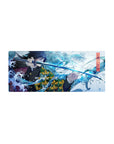 Mouse pad featuring Giyu Tomioka, the Water Hashira, 28x12 inches, with vibrant waves that embody calm power from Demon Slayer.