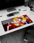 32x16 inches anime mouse pad showing red panda hero snapping into rage mode, bared teeth and speed lines.