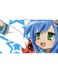 Anime girl desk pad 40x20 inches with star-pattern background and cheeky victory pose design.