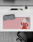 28x12 inches mouse pad with Zero Two design, blending soft pink tones and bold lines for a minimalist, bold anime-inspired look.