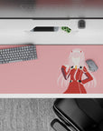 36x16 inches mouse pad with Zero Two design, blending soft pink tones and bold lines for a minimalist, striking anime effect.