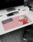Modern 32x16 inches mouse pad featuring Zero Two design, with soft pink tones and bold uniform lines for a minimalist, chic anime vibe.