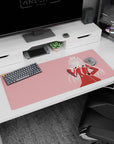 Artistic 36x16 inches mouse pad featuring Zero Two design, with soft pink tones and bold uniform lines for a sleek, modern aesthetic.