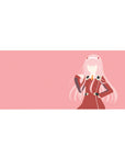 Mouse pad featuring Zero Two design, 36x16 inches, with soft pink tones and bold uniform lines for a clean, modern anime-inspired look.