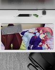 32x16 inches anime mouse pad in warm pink, navy, and lavender for cozy late-night playlist vibes.