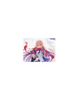 Compact 14x10 mouse pad featuring Zero Two’s flowing pink hair, fierce emerald eyes, and dynamic windswept background