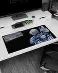 32x16 inches anime girl mouse pad showing a silver-haired swordswoman from behind, blade raised to guard.