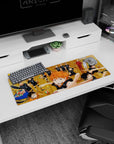 32x12 inches Haikyuu mouse pad featuring Hinata leaping forward, orange hair and outstretched hand.