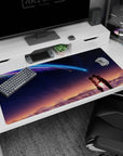 40x20 inches anime desk pad showing two students holding hands on a rooftop as a comet streaks by.